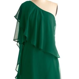Kelly green one shoulder draped mini dress